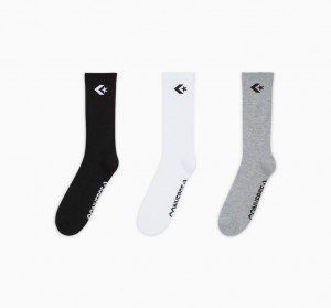 Converse 3-Pack Embroidered Crew Socks Negras Blancas Gris | 504-RSDHLC