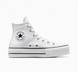 Converse Chuck Taylor All Star Lift Plataforma Cuero Blancas Negras Blancas | 136-CFNPYB