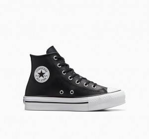 Converse Chuck Taylor All Star Lift Plataforma Cuero Negras Blancas | 019-EIKZVB