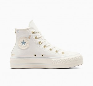 Converse Chuck Taylor All Star Lift Plataforma Tiny Tattoos Blancas Azules | 690-QAEKRH