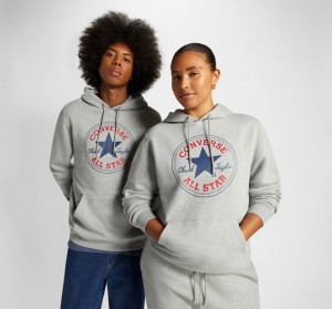 Converse Converse Go-To All Star Patch Standard-Fit Fleece Pullover Hoodie Gris | 916-XOUYHJ