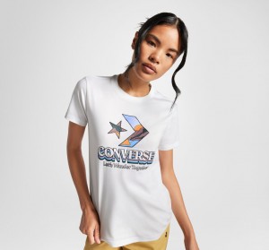 Converse Star Chevron Mountain Estampadas T-Shirt Blancas | 369-LUBIZG