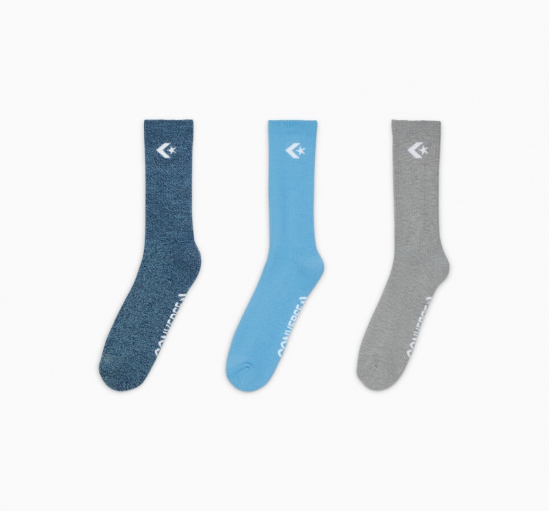 Converse 3-Pack Embroidered Crew Socks Azules Azules | 613-JNOLVP