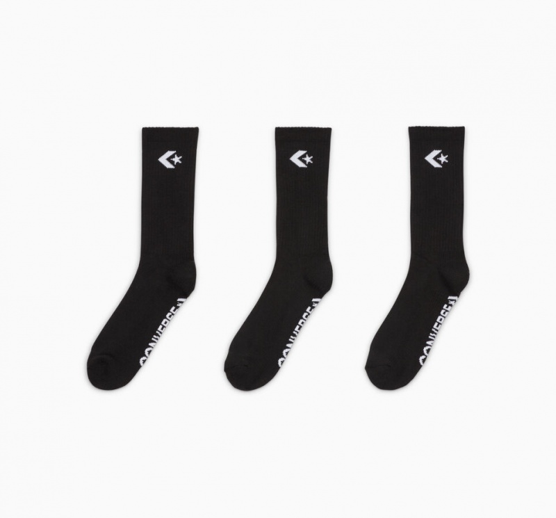 Converse 3-Pack Embroidered Crew Socks Negras | 765-CKHUZV