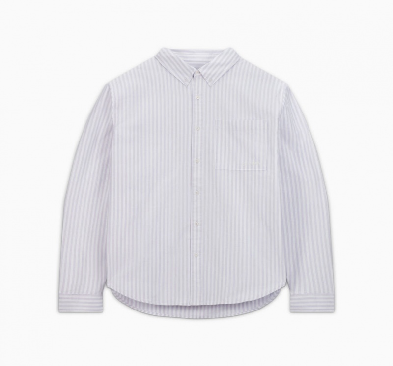 Converse A Rayas Oxford Button-Up Shirt Vapor Violet Stripe | 385-MBWEZL