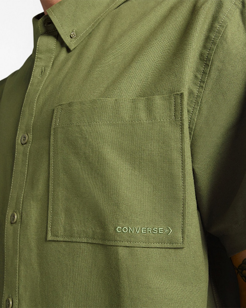 Converse Basic Woven Corta Sleeve Shirt Verde | 958-LIJZDF