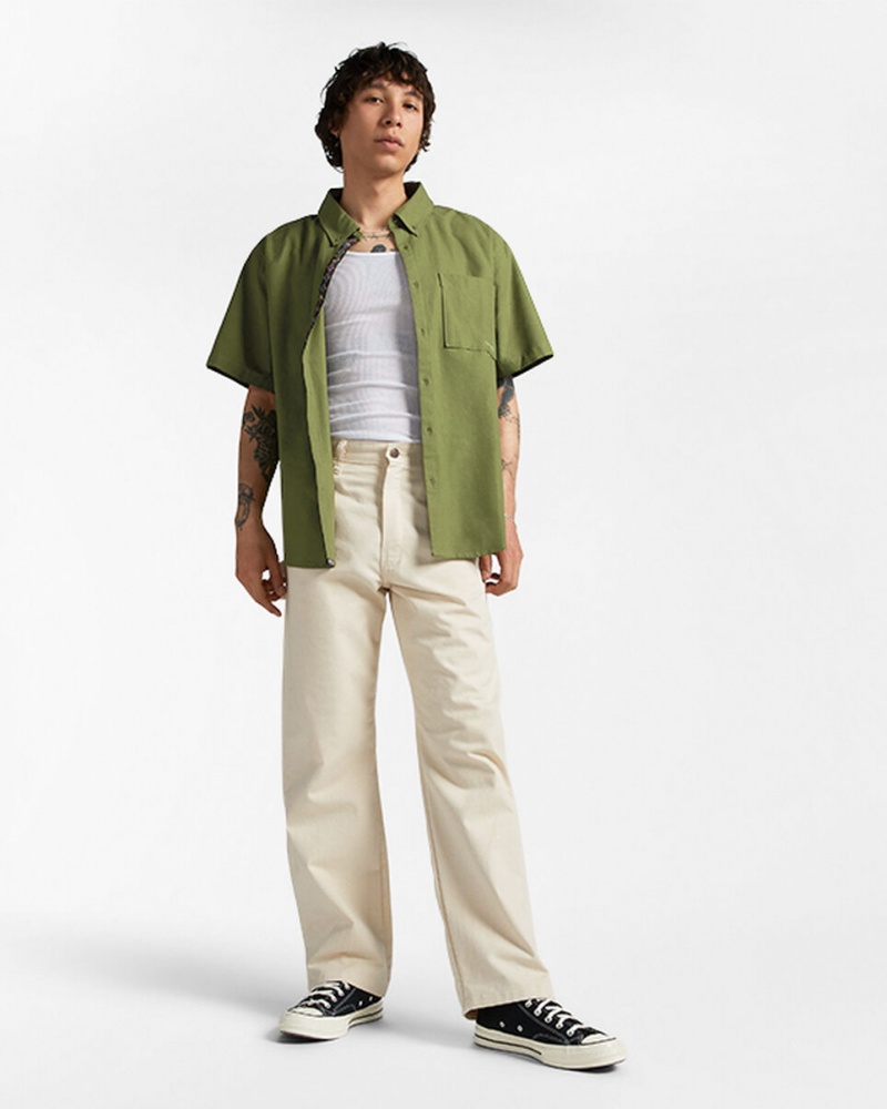 Converse Basic Woven Corta Sleeve Shirt Verde | 958-LIJZDF