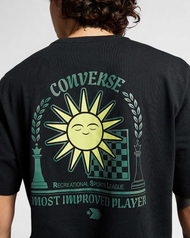 Converse Chess League Estampadas T-Shirt Negras | 792-RYHEVO