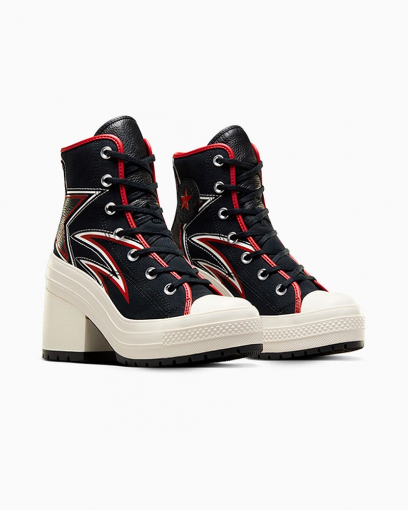 Converse Chuck 70 De Luxe Heel Moto Negras Rojas | 960-SPWFHA