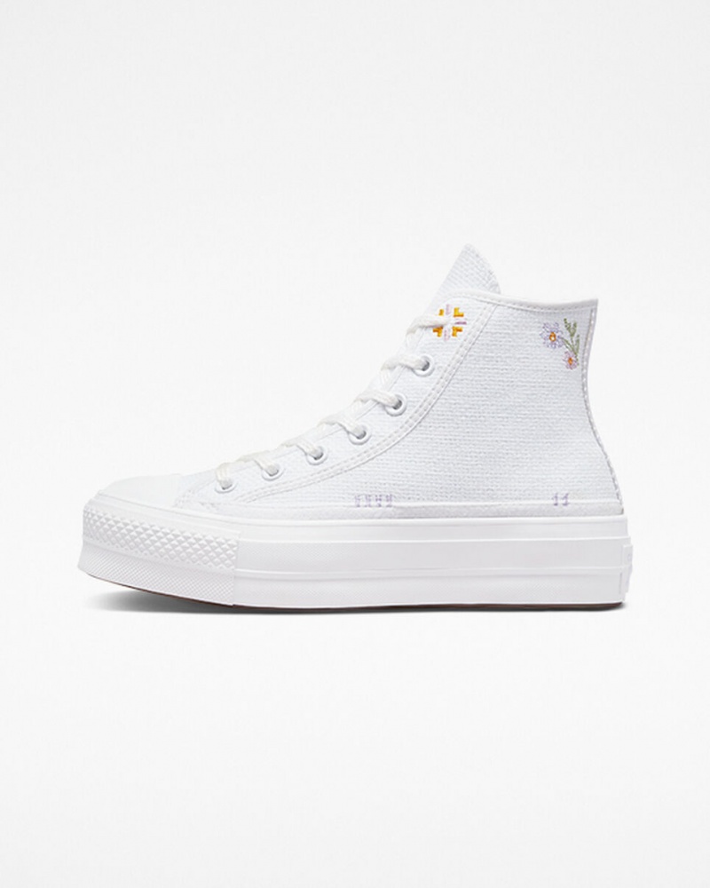 Converse Chuck Taylor All Star Lift Plataforma Autumn Embroidery Blancas | 391-KJANRX