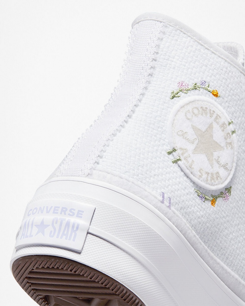 Converse Chuck Taylor All Star Lift Plataforma Autumn Embroidery Blancas | 391-KJANRX