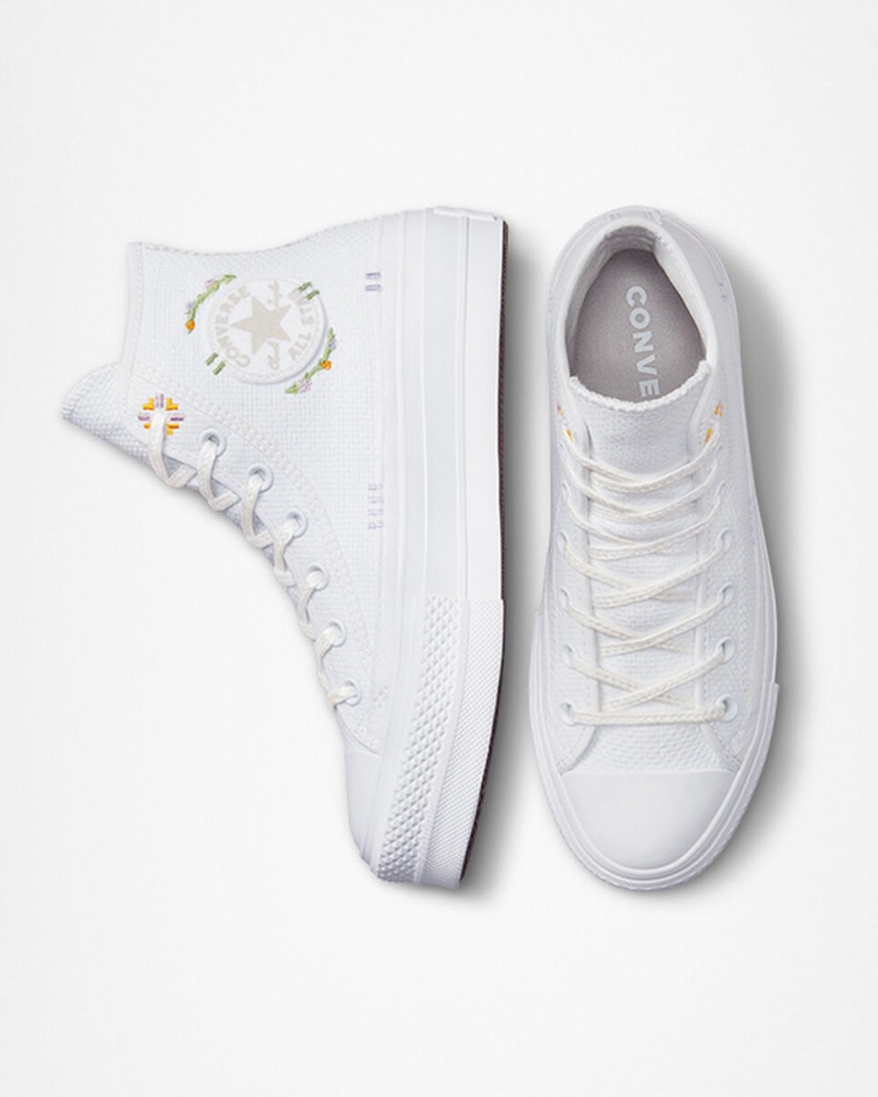 Converse Chuck Taylor All Star Lift Plataforma Autumn Embroidery Blancas | 391-KJANRX