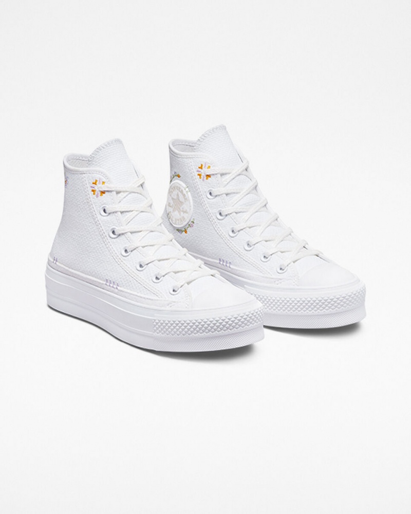 Converse Chuck Taylor All Star Lift Plataforma Autumn Embroidery Blancas | 391-KJANRX