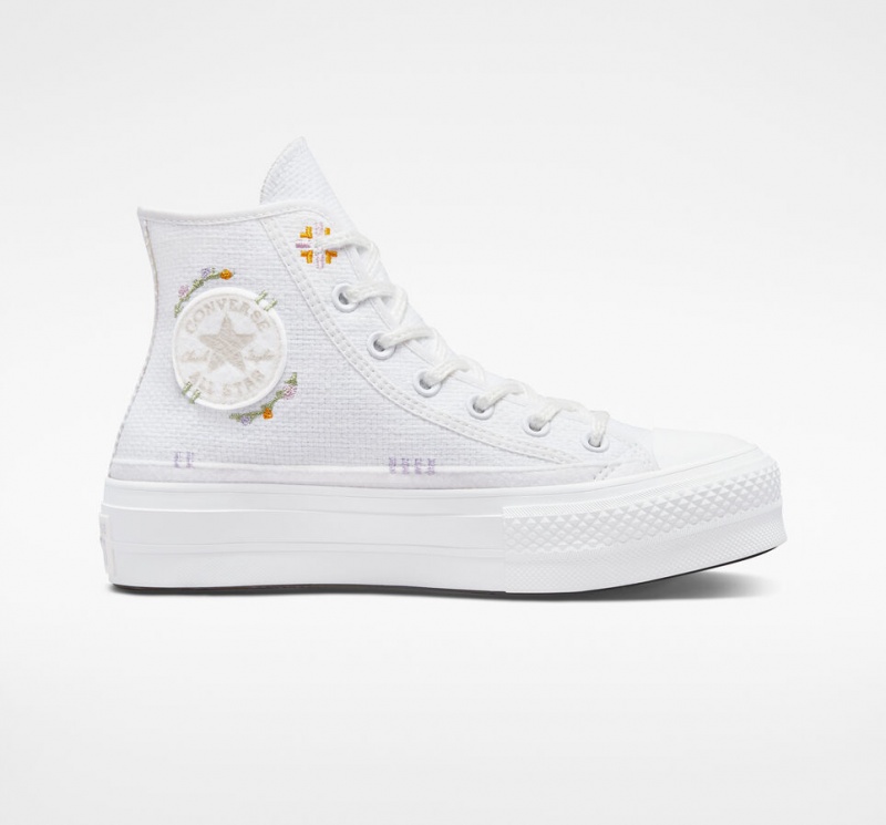 Converse Chuck Taylor All Star Lift Plataforma Autumn Embroidery Blancas | 391-KJANRX