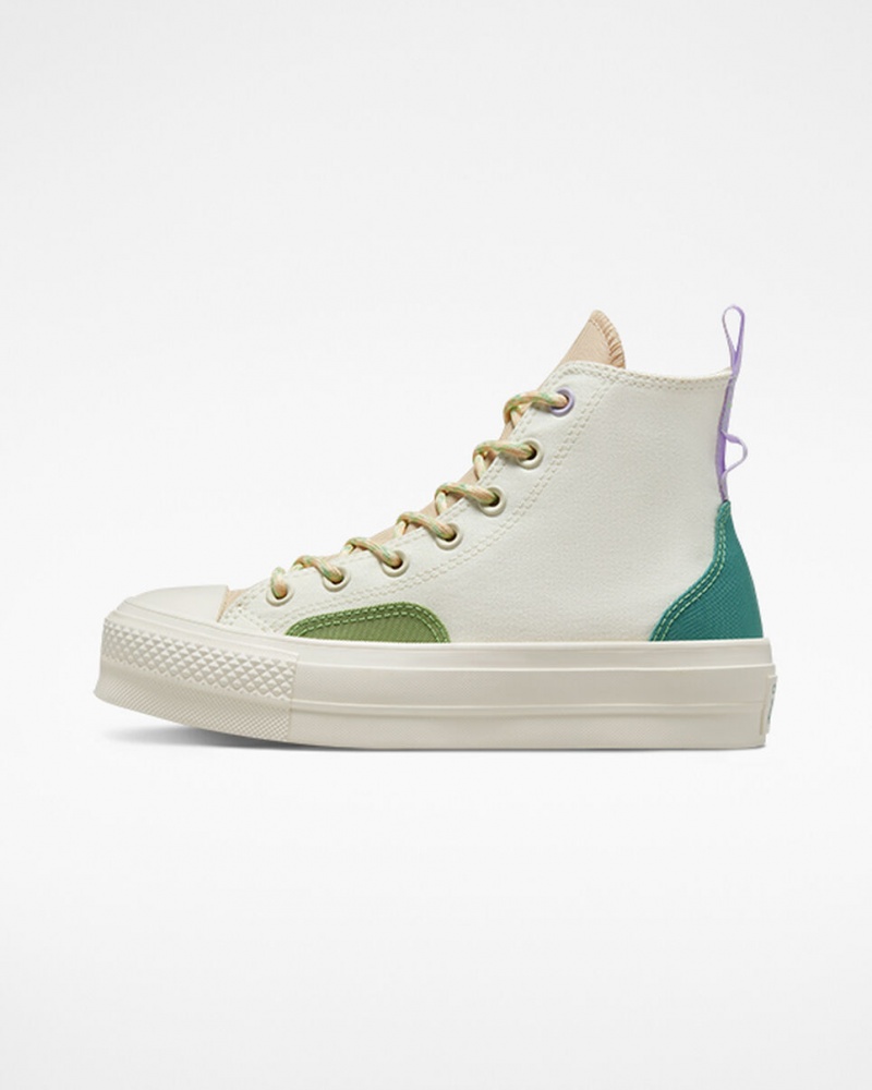 Converse Chuck Taylor All Star Lift Plataforma Colorblock Overlay Egret / Oat Milk / Algae Coast | 076-ILUDHR