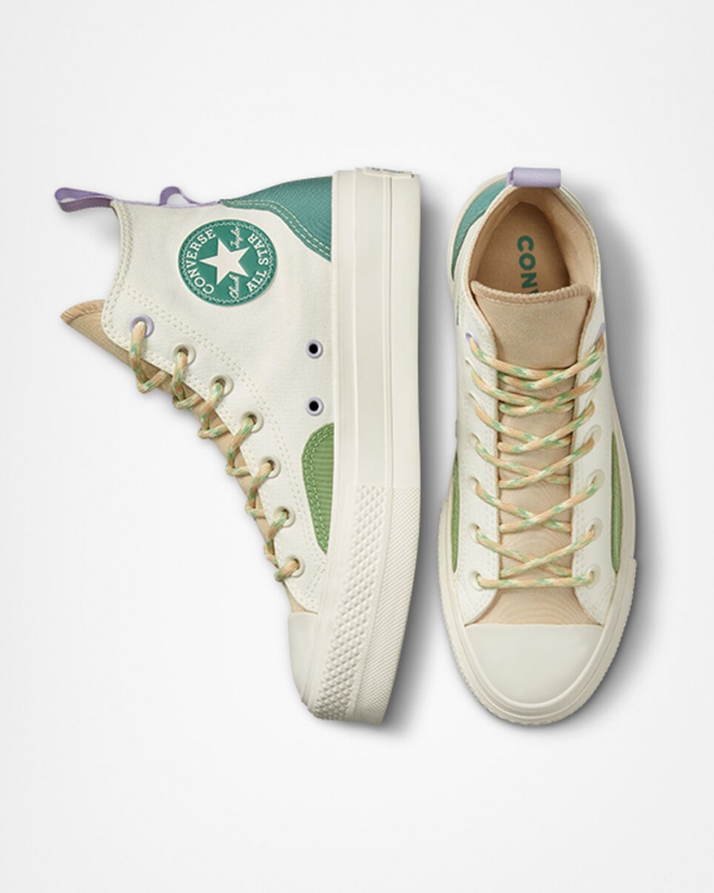 Converse Chuck Taylor All Star Lift Plataforma Colorblock Overlay Egret / Oat Milk / Algae Coast | 076-ILUDHR