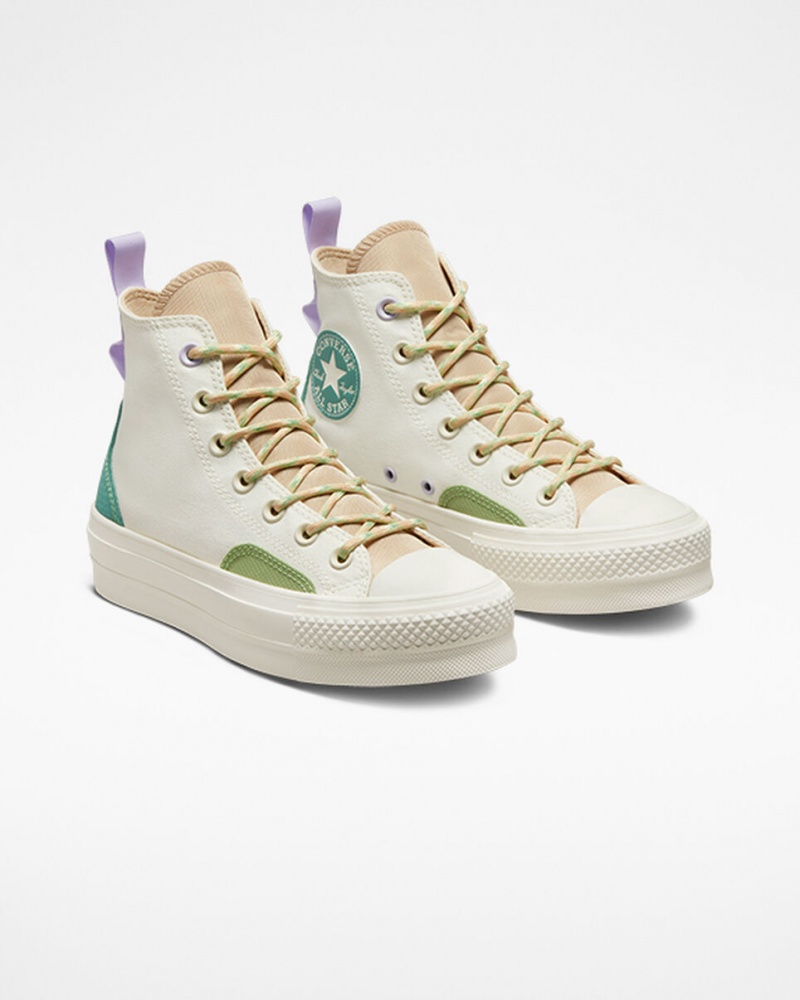 Converse Chuck Taylor All Star Lift Plataforma Colorblock Overlay Egret / Oat Milk / Algae Coast | 076-ILUDHR