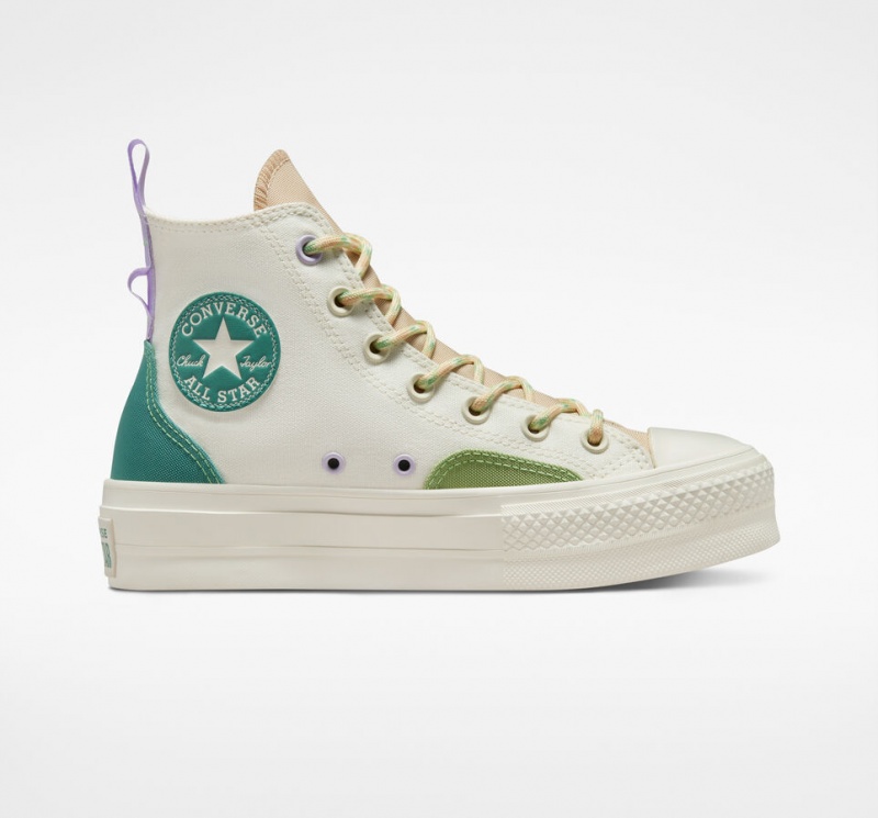 Converse Chuck Taylor All Star Lift Plataforma Colorblock Overlay Egret / Oat Milk / Algae Coast | 076-ILUDHR