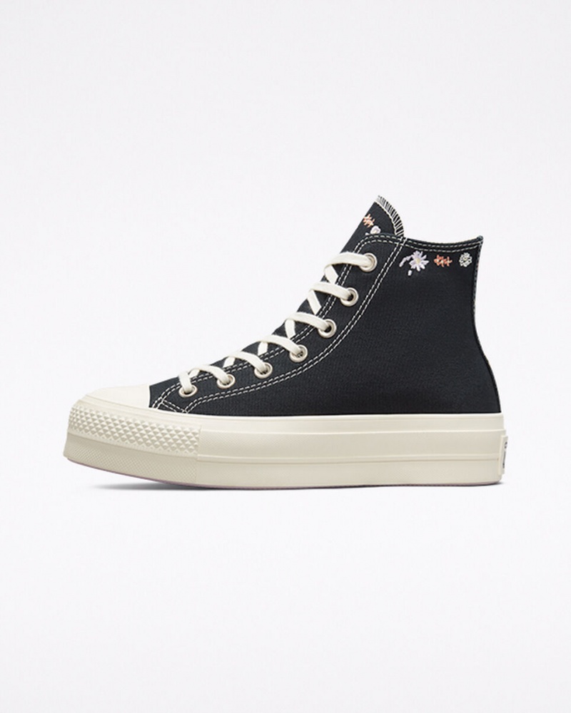 Converse Chuck Taylor All Star Lift Plataforma Embroidered Floral Negras | 204-FBTWRP