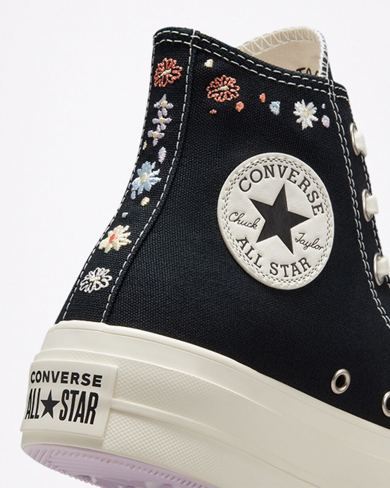 Converse Chuck Taylor All Star Lift Plataforma Embroidered Floral Negras | 204-FBTWRP