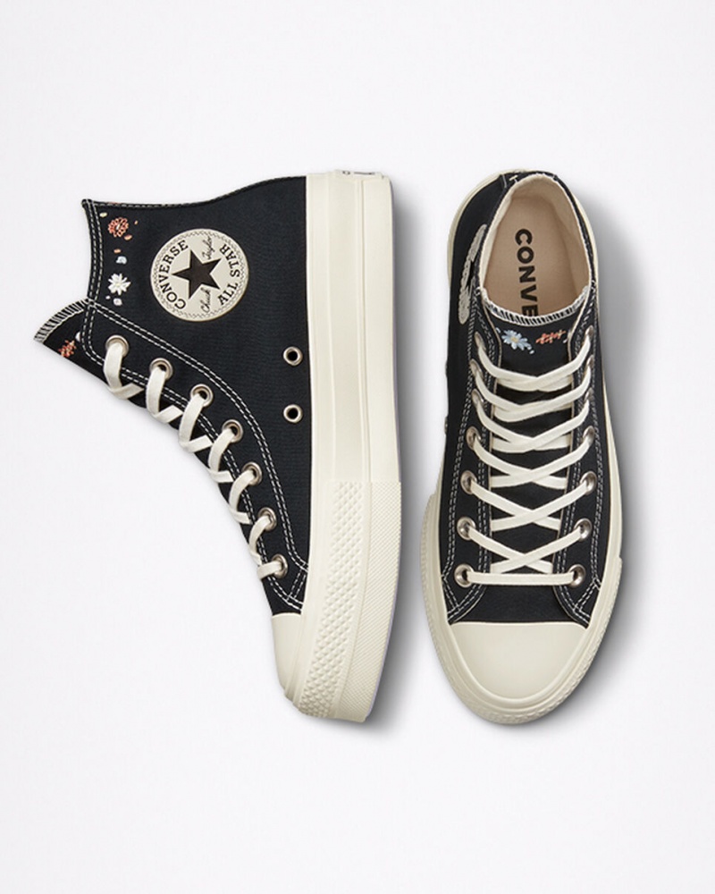 Converse Chuck Taylor All Star Lift Plataforma Embroidered Floral Negras | 204-FBTWRP