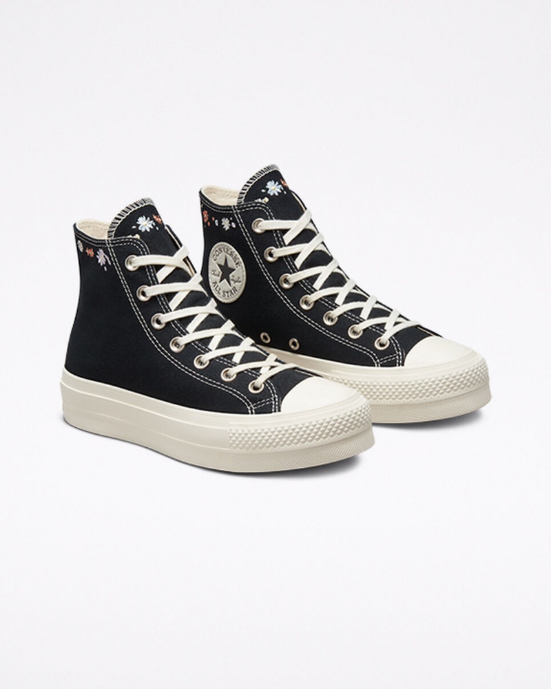 Converse Chuck Taylor All Star Lift Plataforma Embroidered Floral Negras | 204-FBTWRP