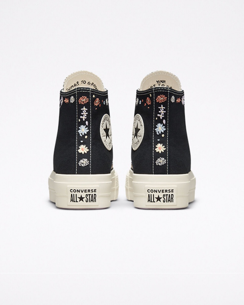 Converse Chuck Taylor All Star Lift Plataforma Embroidered Floral Negras | 204-FBTWRP