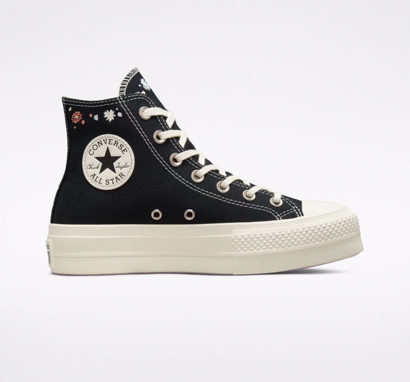 Converse Chuck Taylor All Star Lift Plataforma Embroidered Floral Negras | 250-QXLMCV