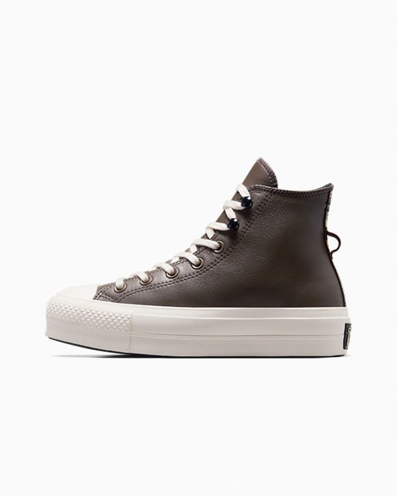 Converse Chuck Taylor All Star Lift Plataforma Fleece-Forro Cuero Negras | 256-FYLZCI