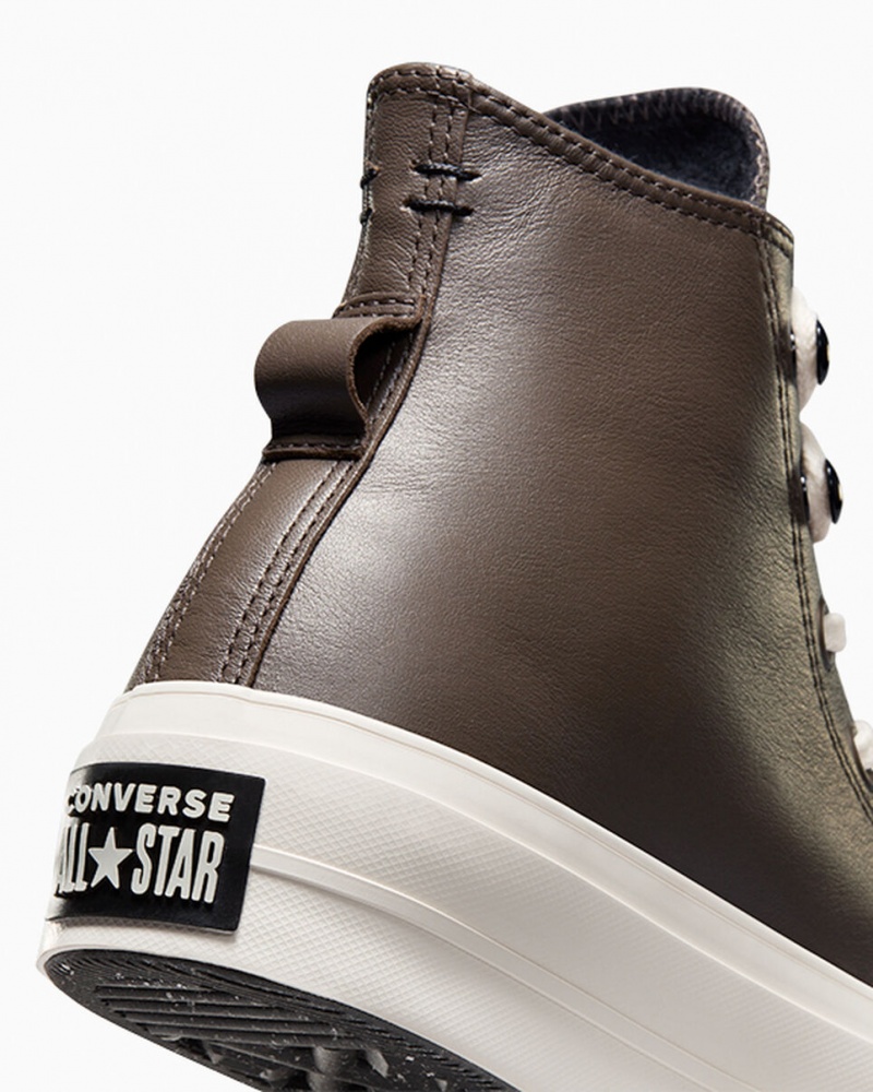 Converse Chuck Taylor All Star Lift Plataforma Fleece-Forro Cuero Negras | 256-FYLZCI