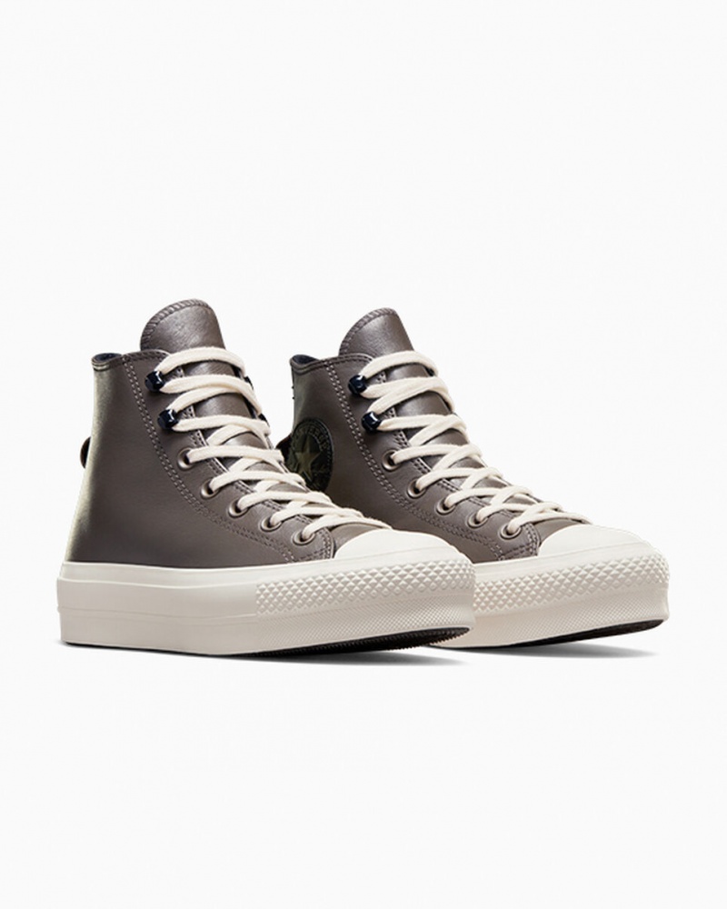 Converse Chuck Taylor All Star Lift Plataforma Fleece-Forro Cuero Negras | 256-FYLZCI