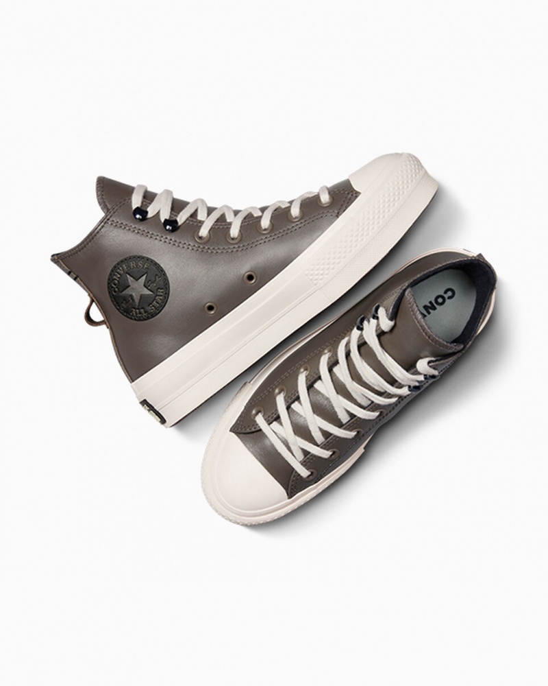 Converse Chuck Taylor All Star Lift Plataforma Fleece-Forro Cuero Negras | 256-FYLZCI