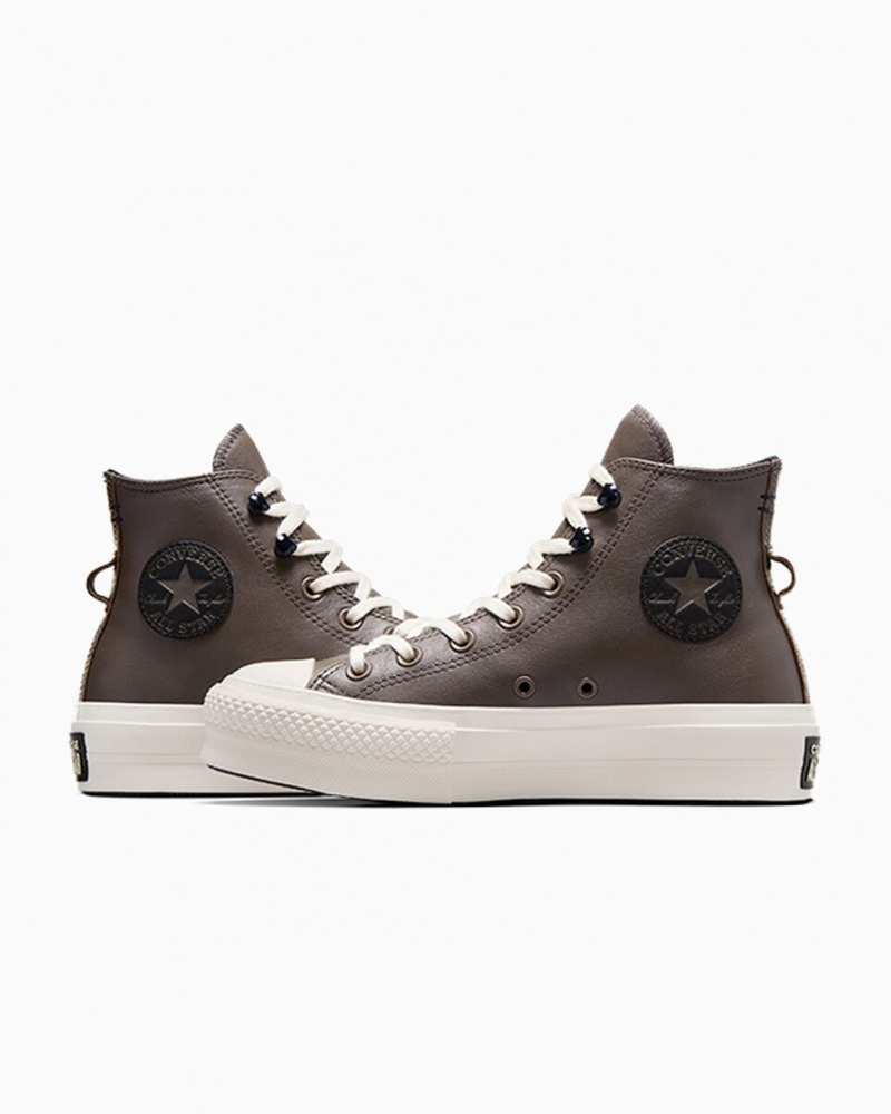 Converse Chuck Taylor All Star Lift Plataforma Fleece-Forro Cuero Negras | 256-FYLZCI