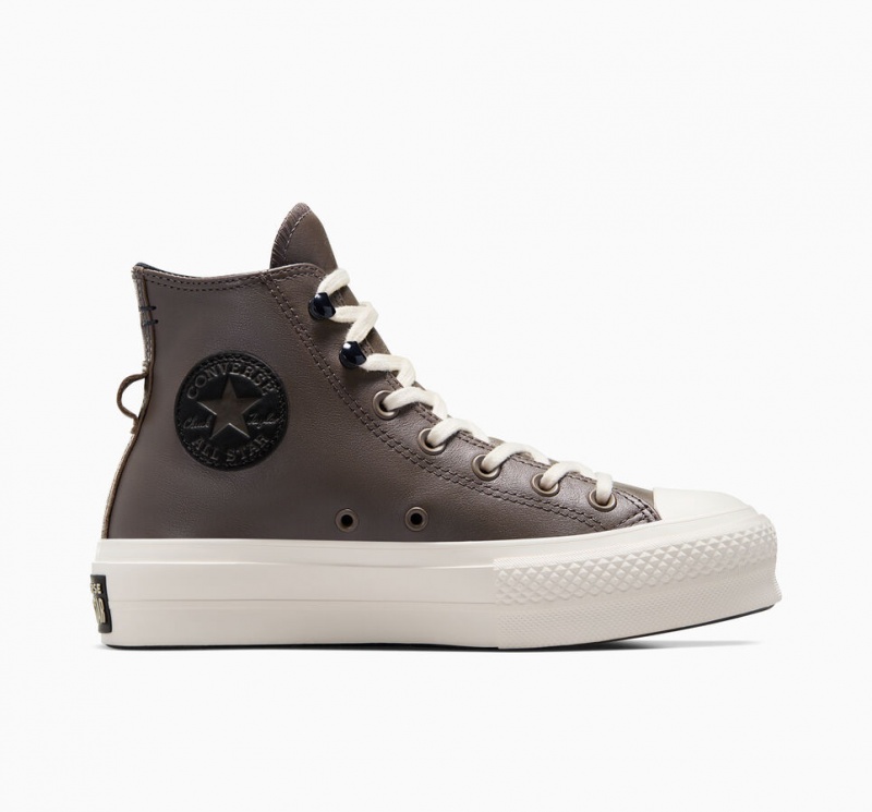 Converse Chuck Taylor All Star Lift Plataforma Fleece-Forro Cuero Negras | 256-FYLZCI