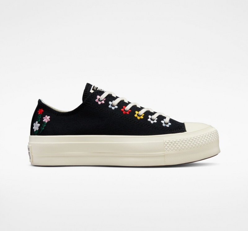 Converse Chuck Taylor All Star Lift Plataforma Floral Embroidery Negras | 140-FIZVWG