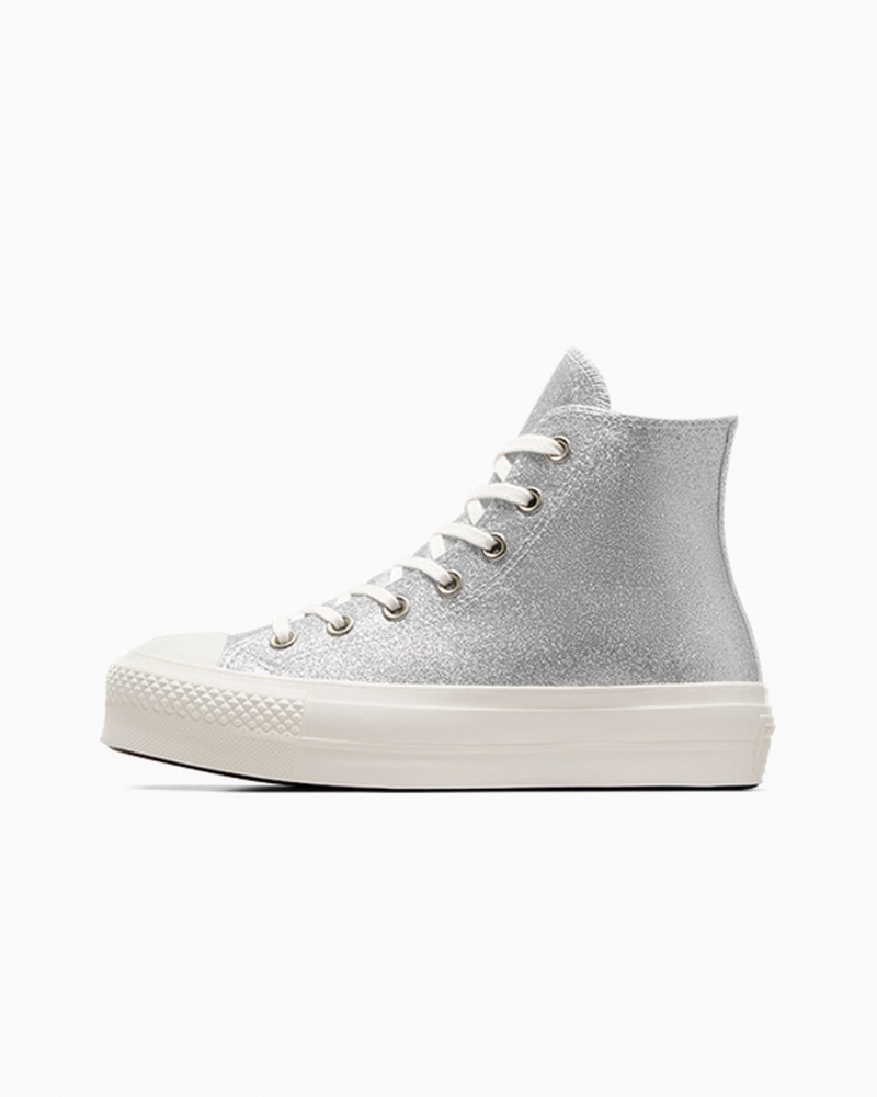 Converse Chuck Taylor All Star Lift Plataforma Glitter Plateadas | 348-TPIKBW