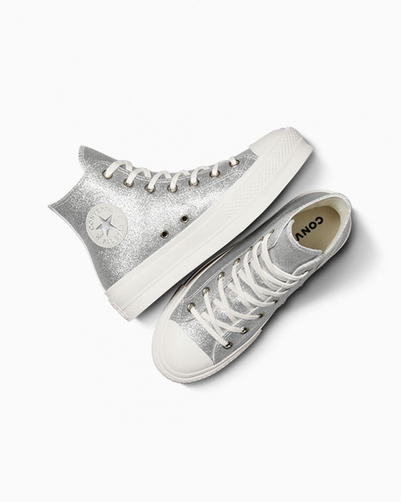 Converse Chuck Taylor All Star Lift Plataforma Glitter Plateadas | 348-TPIKBW