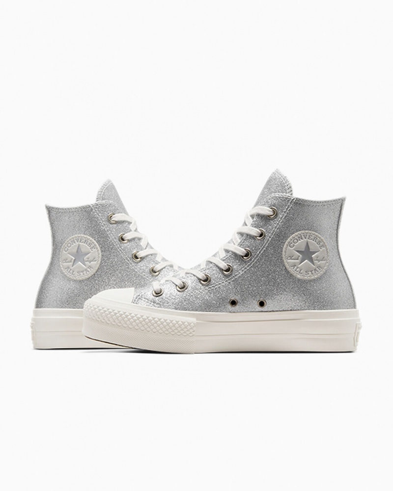 Converse Chuck Taylor All Star Lift Plataforma Glitter Plateadas | 348-TPIKBW