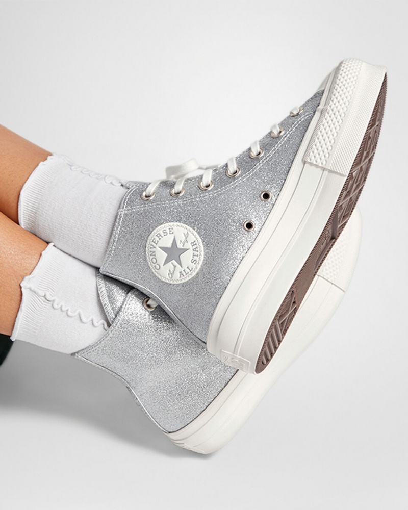 Converse Chuck Taylor All Star Lift Plataforma Glitter Plateadas | 348-TPIKBW