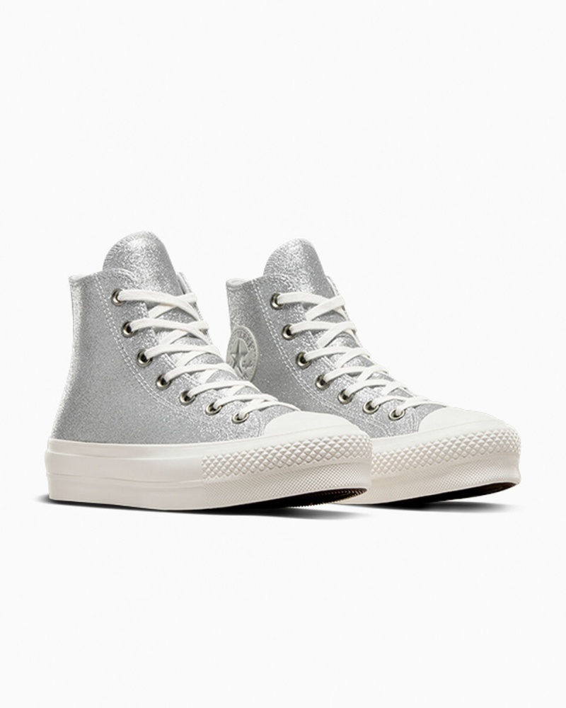 Converse Chuck Taylor All Star Lift Plataforma Glitter Plateadas | 036-BHJDUG