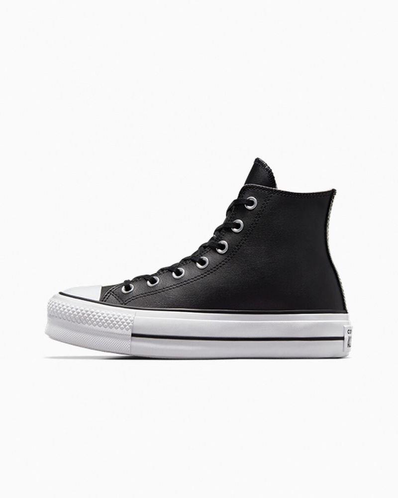 Converse Chuck Taylor All Star Lift Plataforma Cuero Negras Negras Blancas | 768-EUVQSM