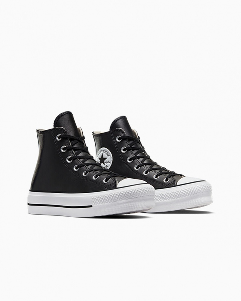 Converse Chuck Taylor All Star Lift Plataforma Cuero Negras Negras Blancas | 768-EUVQSM