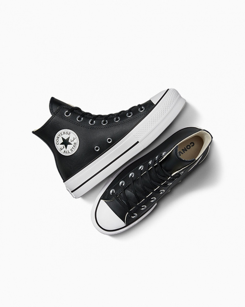 Converse Chuck Taylor All Star Lift Plataforma Cuero Negras Negras Blancas | 768-EUVQSM