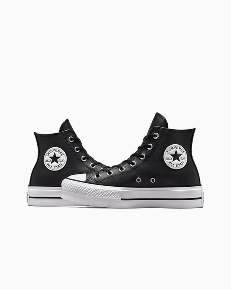 Converse Chuck Taylor All Star Lift Plataforma Cuero Negras Negras Blancas | 768-EUVQSM