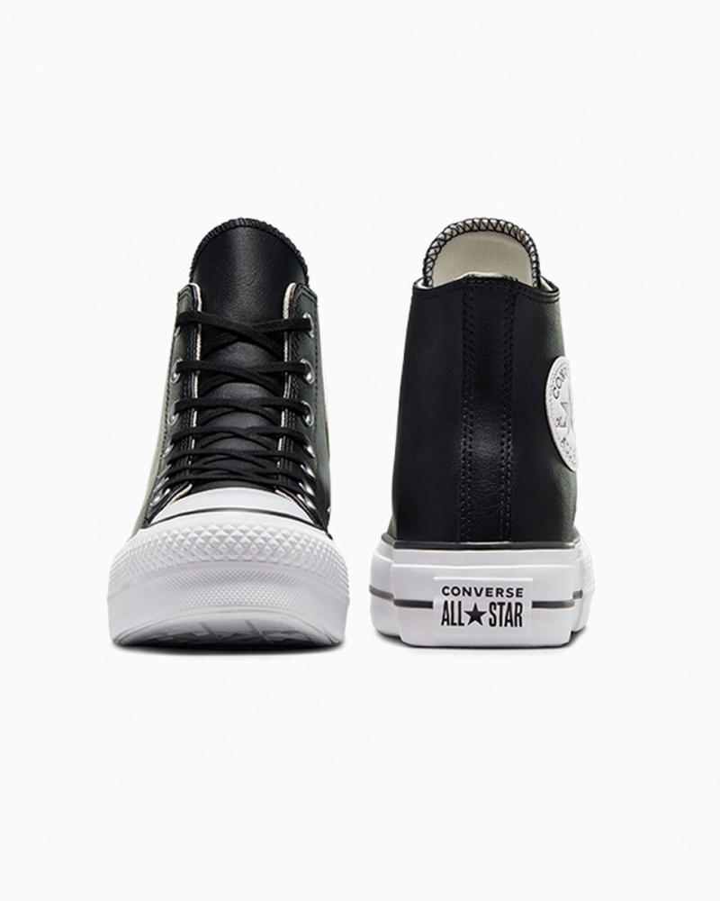 Converse Chuck Taylor All Star Lift Plataforma Cuero Negras Negras Blancas | 768-EUVQSM