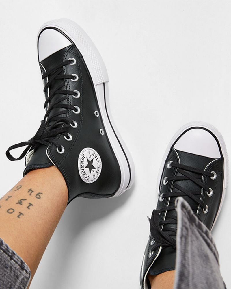 Converse Chuck Taylor All Star Lift Plataforma Cuero Negras Negras Blancas | 768-EUVQSM