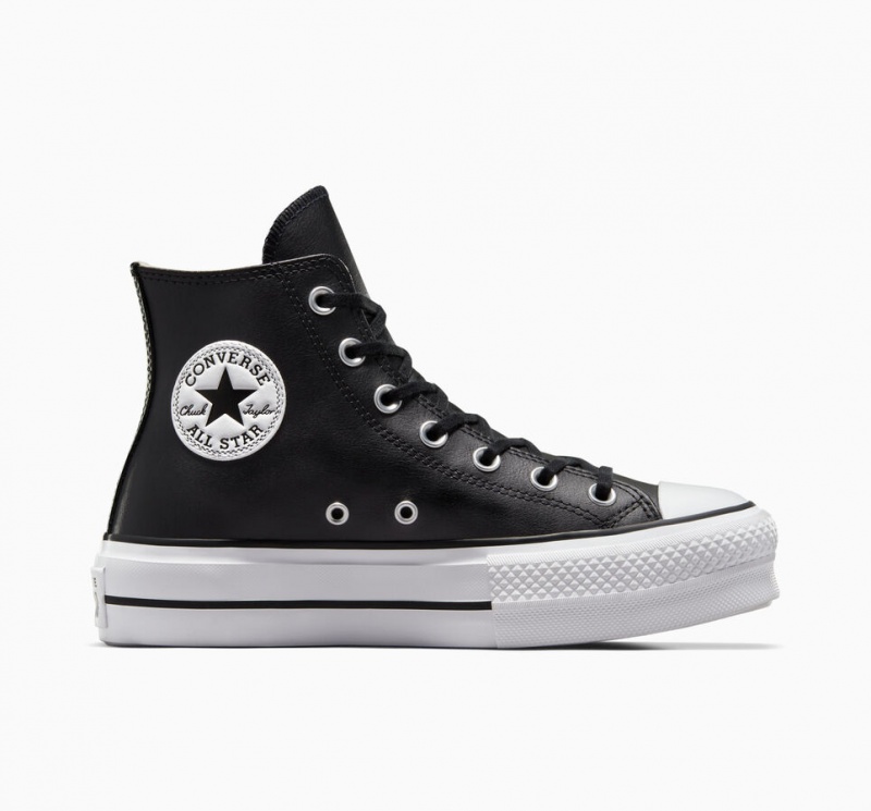 Converse Chuck Taylor All Star Lift Plataforma Cuero Negras Negras Blancas | 768-EUVQSM