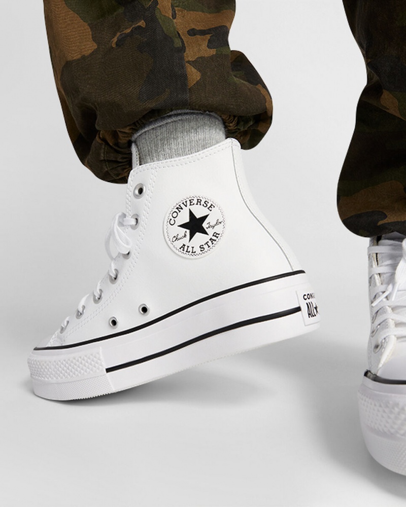 Converse Chuck Taylor All Star Lift Plataforma Cuero Blancas Negras Blancas | 136-CFNPYB