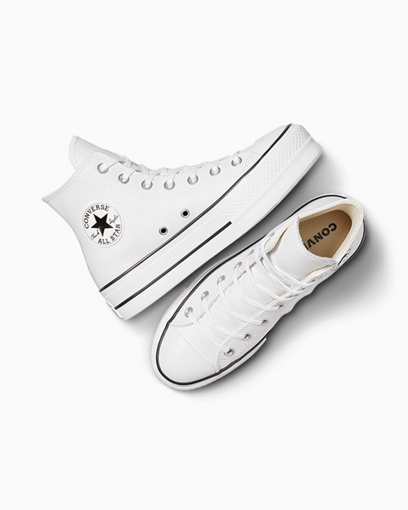 Converse Chuck Taylor All Star Lift Plataforma Cuero Blancas Negras Blancas | 136-CFNPYB