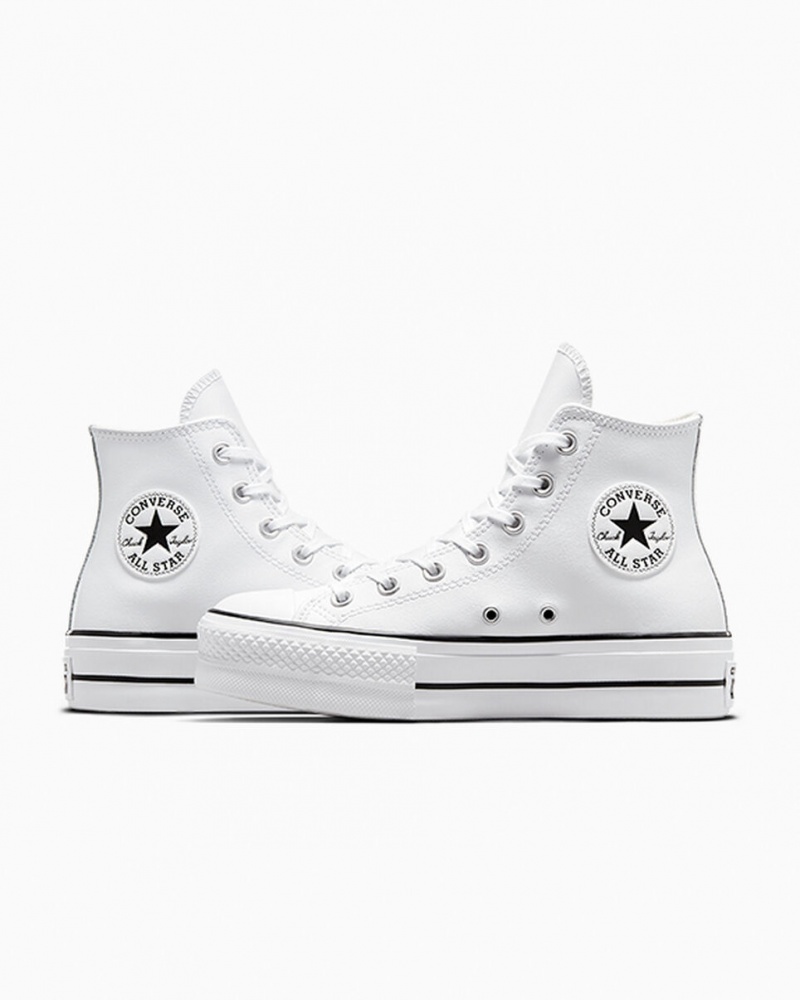 Converse Chuck Taylor All Star Lift Plataforma Cuero Blancas Negras Blancas | 136-CFNPYB